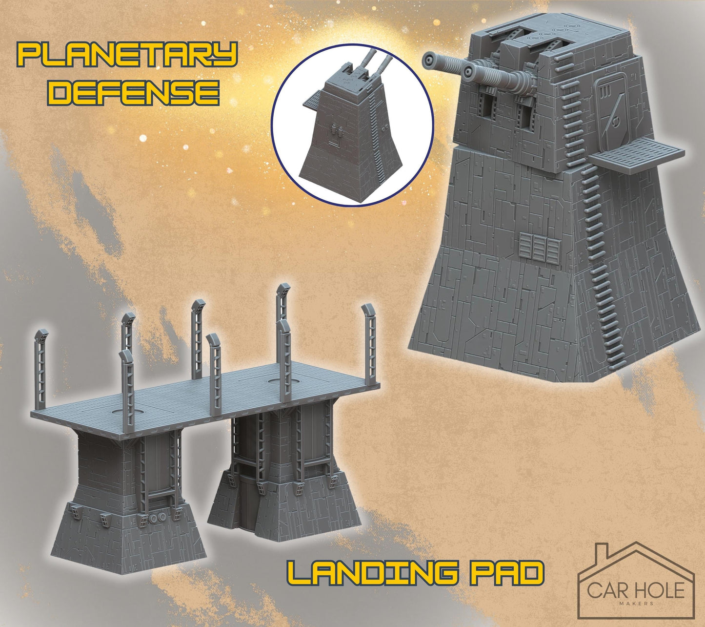 Sci-Fi Outpost Terrain Set – Modular Buildings and Elevated Walkways for Narrative & Competitive Play