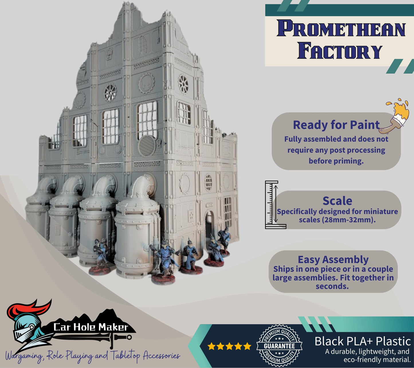 Modular Factory Ruin Terrain Set for 28mm–32mm Miniatures | Configurable Industrial Sci-Fi Building