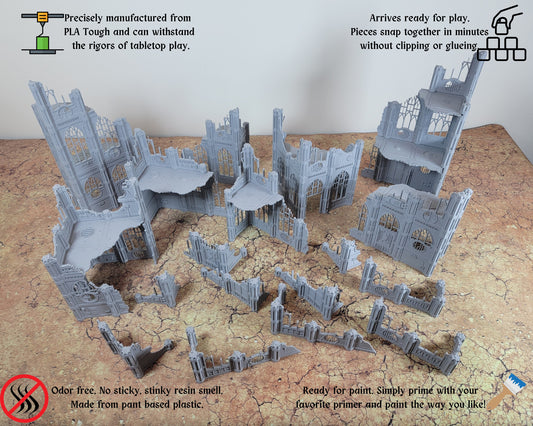 Gothic Sector Terrain Set. Enough Terrain for competitive tournament 2000 point game of 40k. 28mm Scale Building & Scatter Terrain