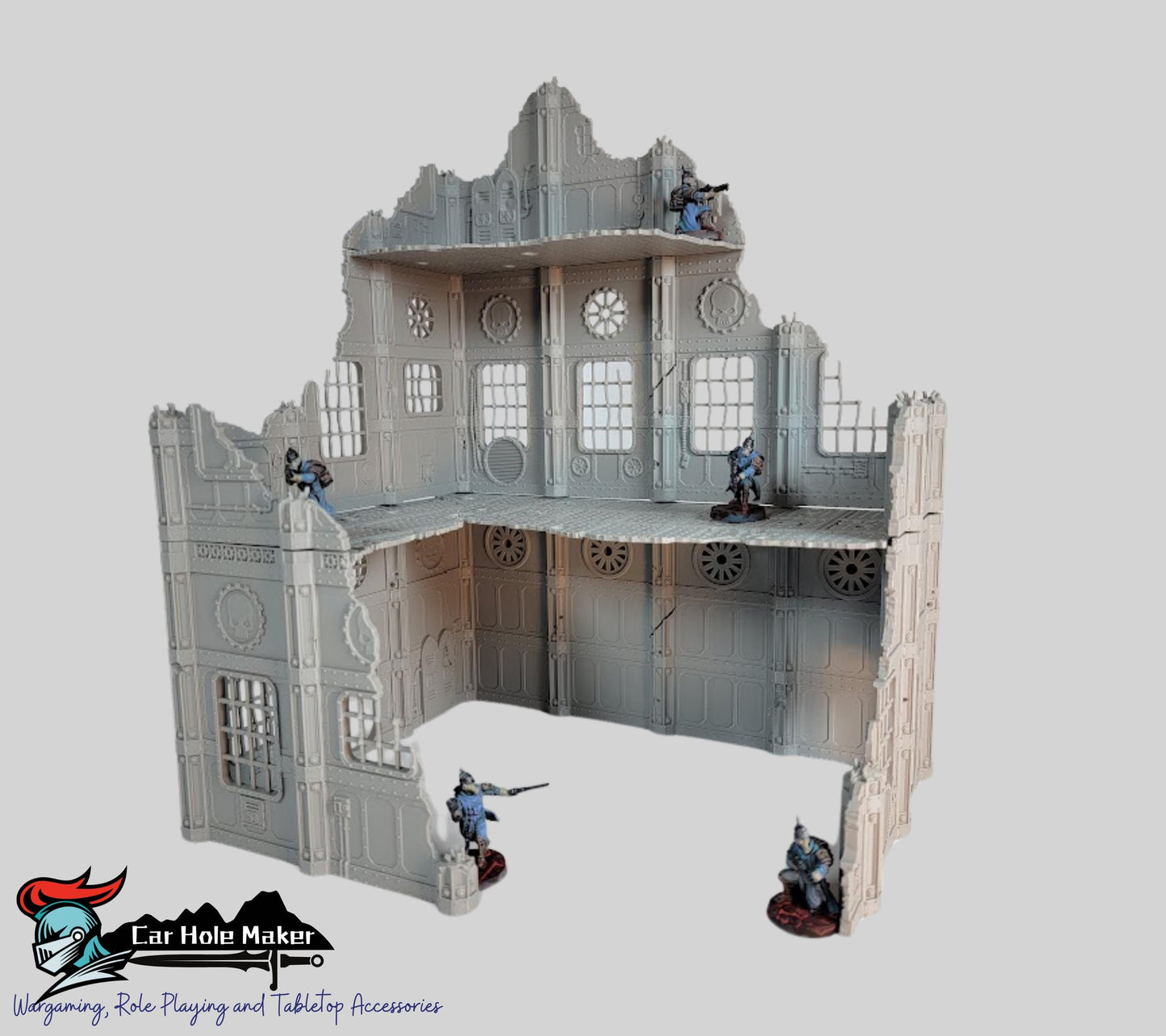 Modular Factory Ruin Terrain Set for 28mm–32mm Miniatures | Configurable Industrial Sci-Fi Building