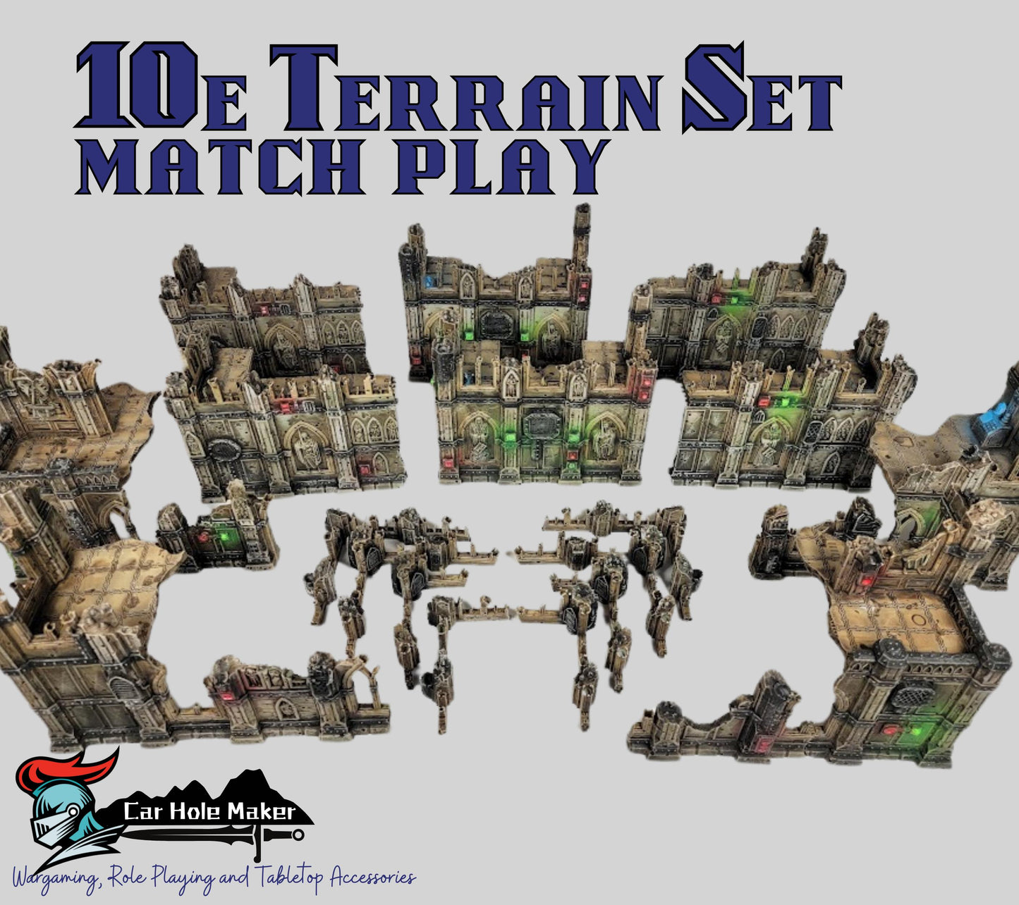 Tournament Terrain Set – Gothic Ruins with LOS Blocking & Platforms, Compatible with 28–32mm Sci-Fi Wargames and 10th Edition Match Play