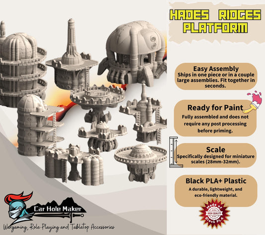 Hades Ridge Platform – Full Sci-Fi Fortress Terrain Set with Elevation & Walkways for 28–32mm Games like 40K, Kill Team, Stargrave