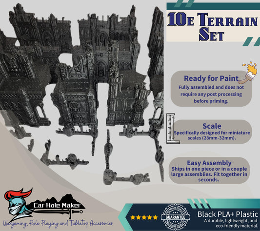 Tournament Terrain Set – Gothic Ruins with LOS Blocking & Platforms, Compatible with 28–32mm Sci-Fi Wargames and 10th Edition Match Play