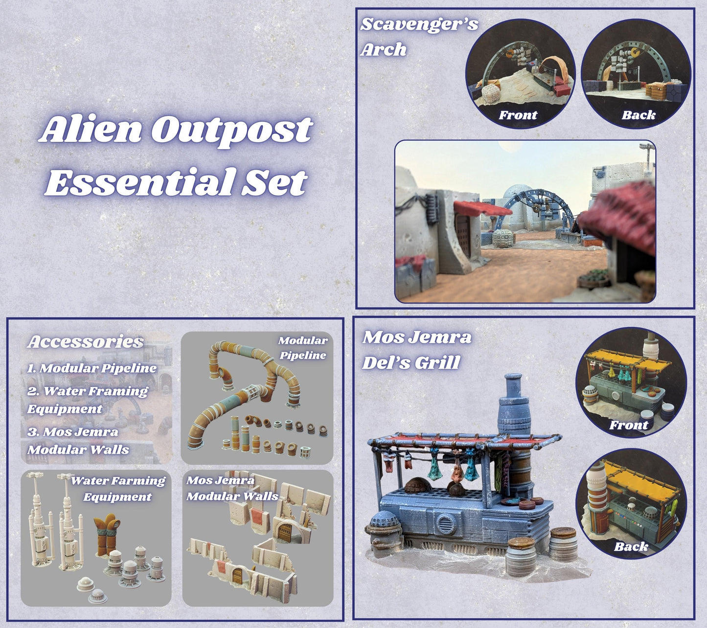 Mos Jemra Desert Spaceport Terrain Set: Adobe-Style Buildings, Market Stalls, and Props for 28–32mm Sci-Fi Wargames and RPGs