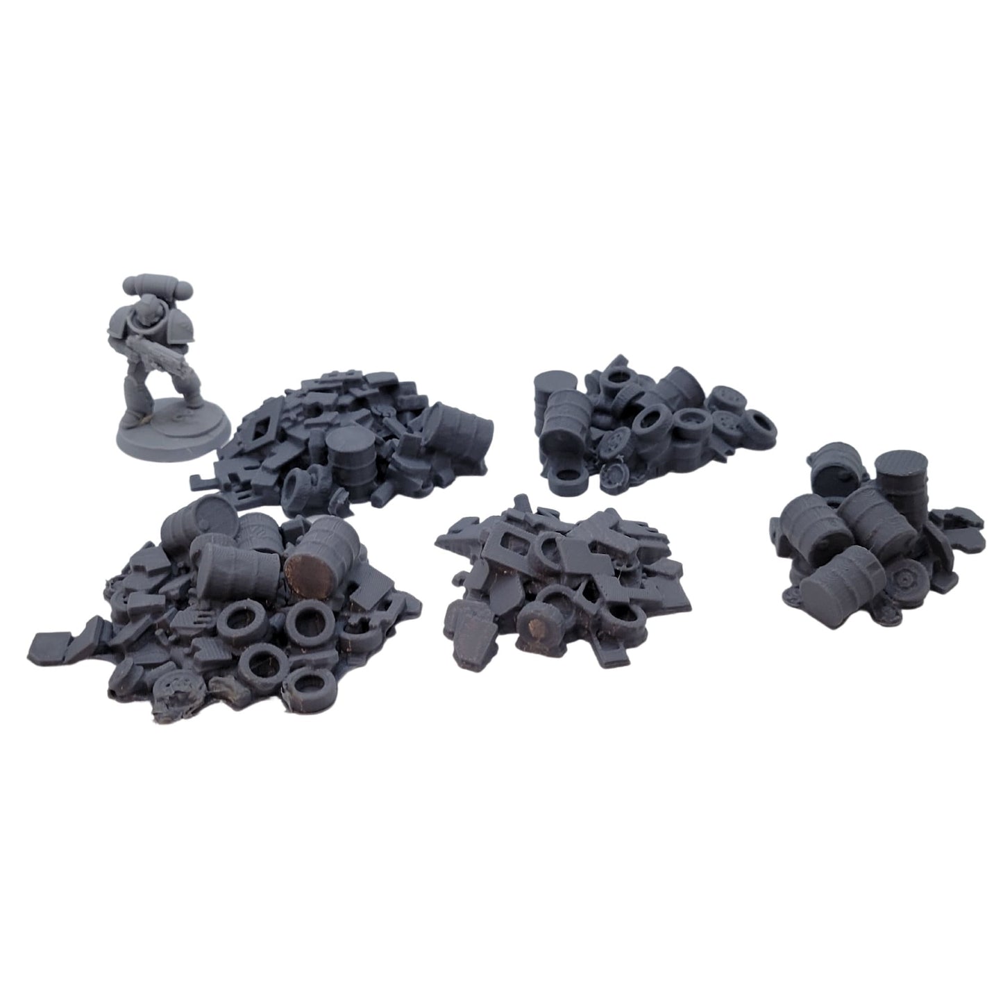 Unleash the Power of Ruins: Scatter Terrain Set of Barrels and Tires for Epic RPG & War Game Battles!