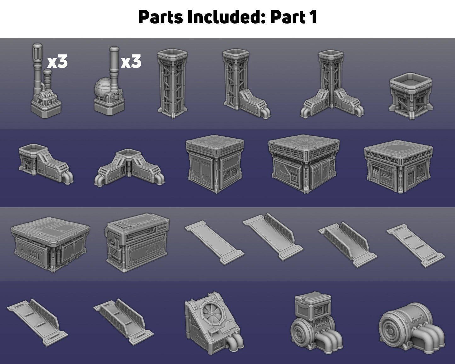 Modular Industrial Terrain Set for 28mm–32mm Sci-Fi Games | Stackable Platforms & Walkways
