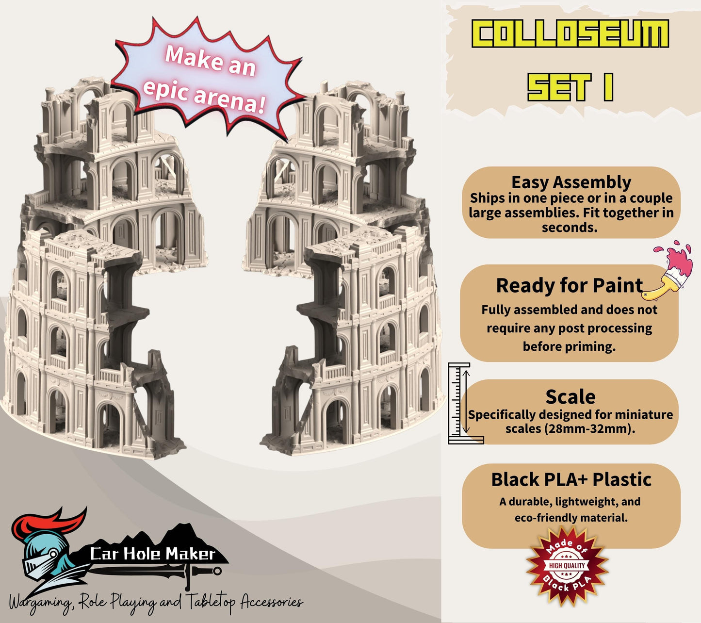 Colosseum Ruins Terrain – Full 3x3 Set of 16 Ancient Arena Pieces (28mm Scale)