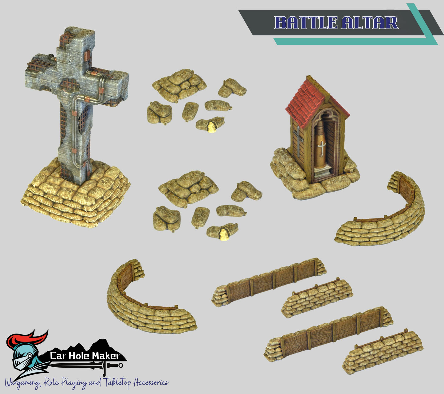 Realistic Trench Warfare Scatter Terrain – Cross, Sandbags, Crates, Field Gun & Shrine for WWI Wargames & Dioramas | 28mm Scale