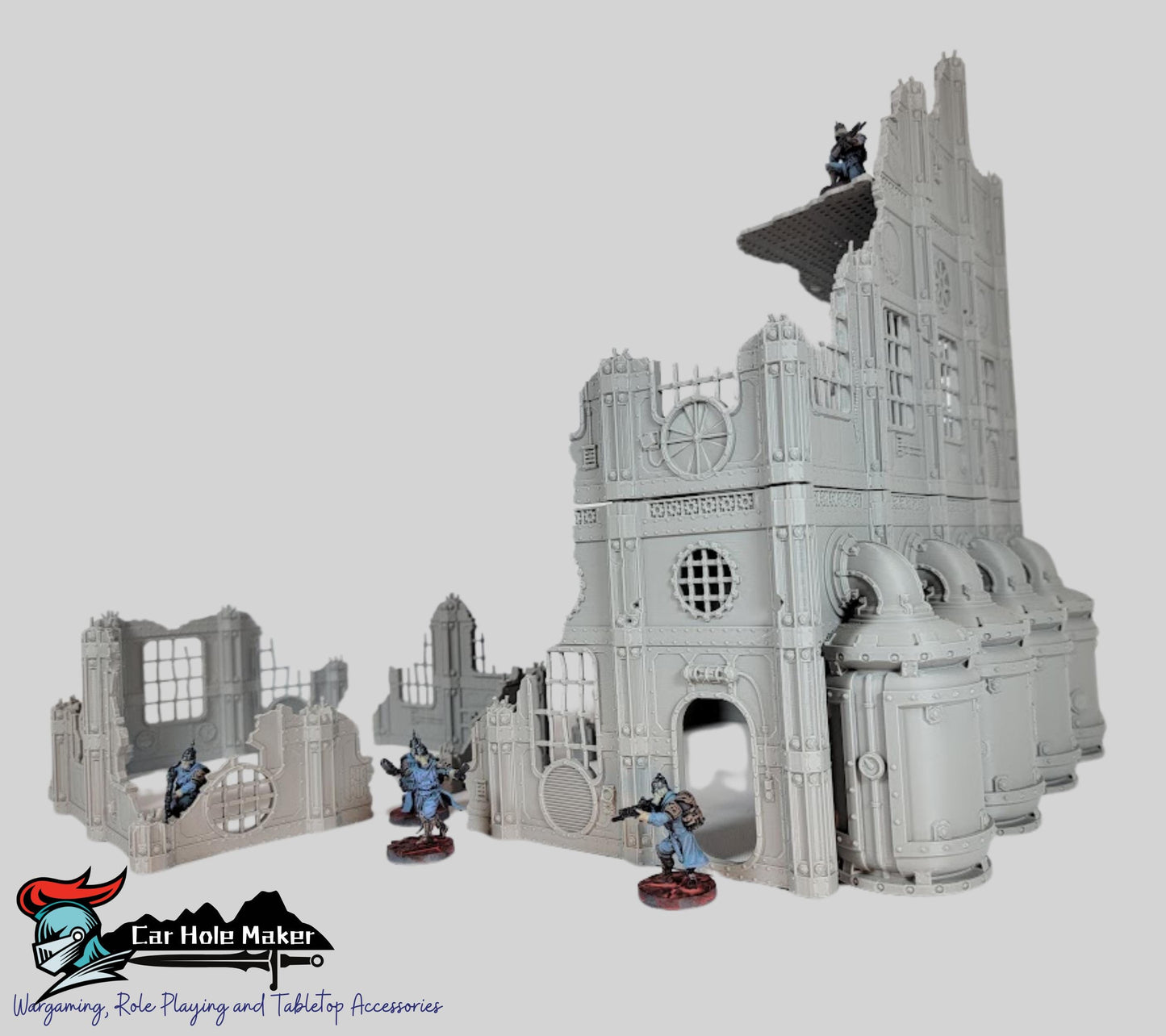 Modular Factory Ruin Terrain Set for 28mm–32mm Miniatures | Configurable Industrial Sci-Fi Building