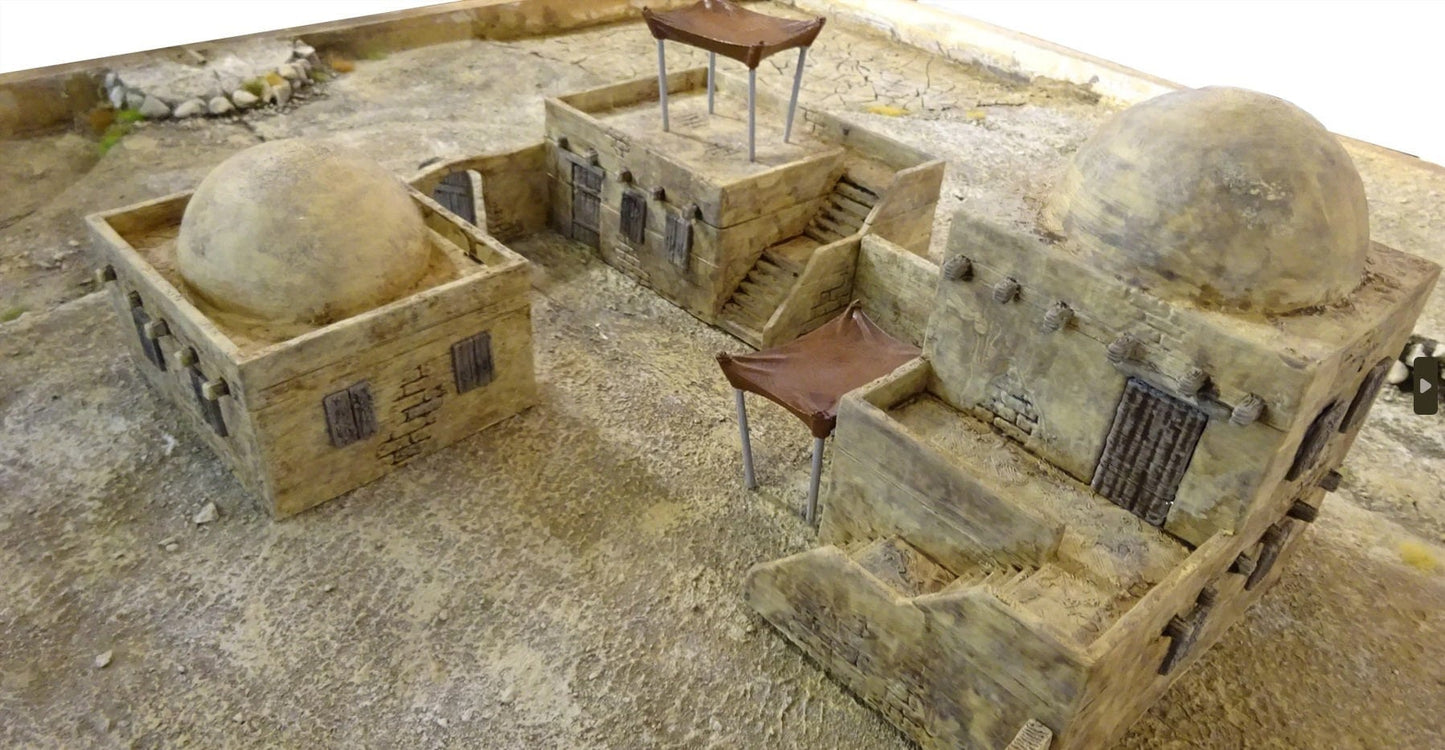 DESERT VILLAGE, Tabletop Terrain Sandy Dry Planet, Rpg & Wargame Scenery 28mm