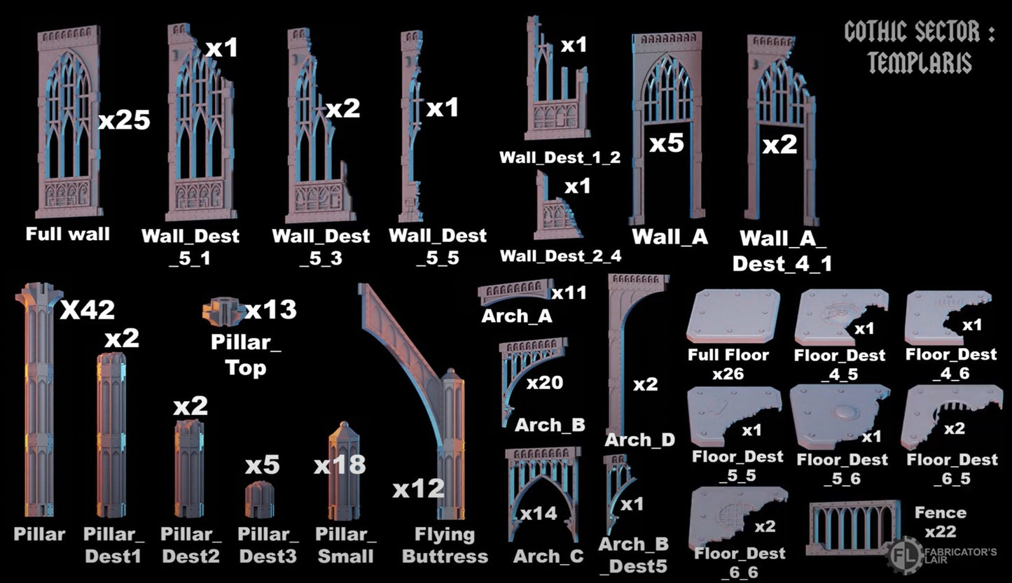 Modular Gothic Huge Cathedral SECTOR TEMPLARIS, Ruins for 28mm Tabletop Gaming