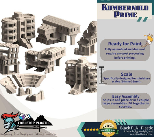 Concrete Citadel — Urban/Sci-Fi Reinforced-Concrete Ruins (6 Buildings + Bleachers & Scatter, 28–32 mm)