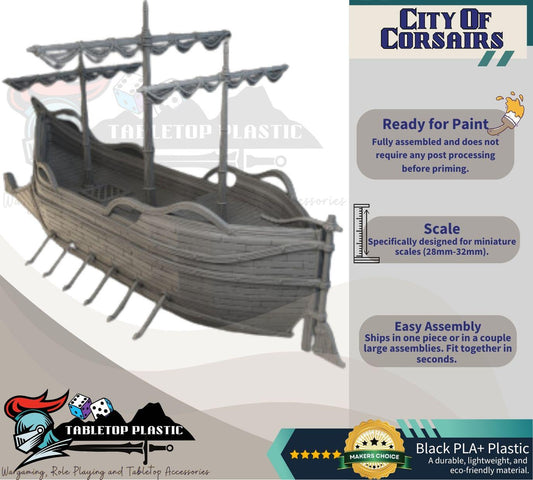 Elven Ship Terrain: Fantasy Port Centerpiece for Tabletop Games