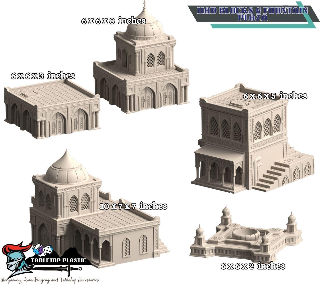Desert Fortress City Terrain — Palaces, Walls & Hab Blocks (Modular, 28–32mm Tabletop Scenery)