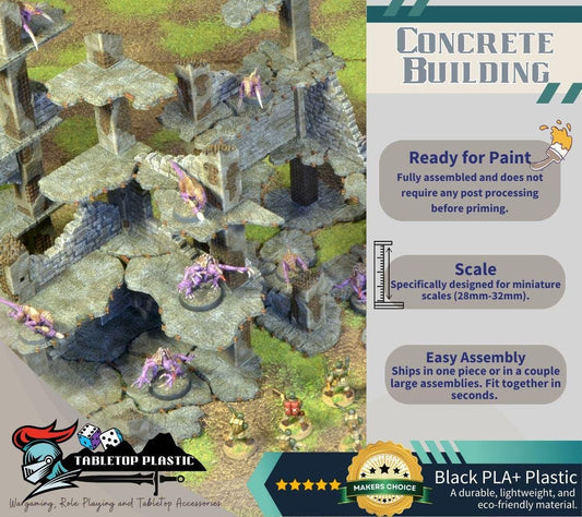 Modular Concrete Ruins Terrain Set: 28-32mm Grimdark Wargaming