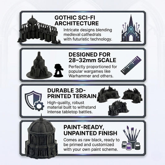 Sci-Fi Terrain Domes & Towers, 28-32mm Wargaming Ruins