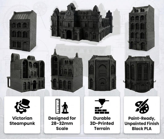 Laandan Steamtown Terrain Set, Victorian Gaslamp City, 28-32mm Scale