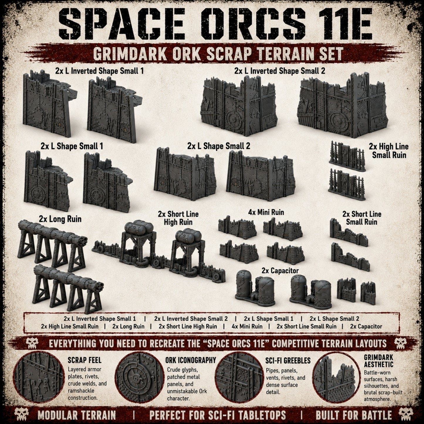 Space Orcs 11E – Scrapz Camp Ork Terrain Set
