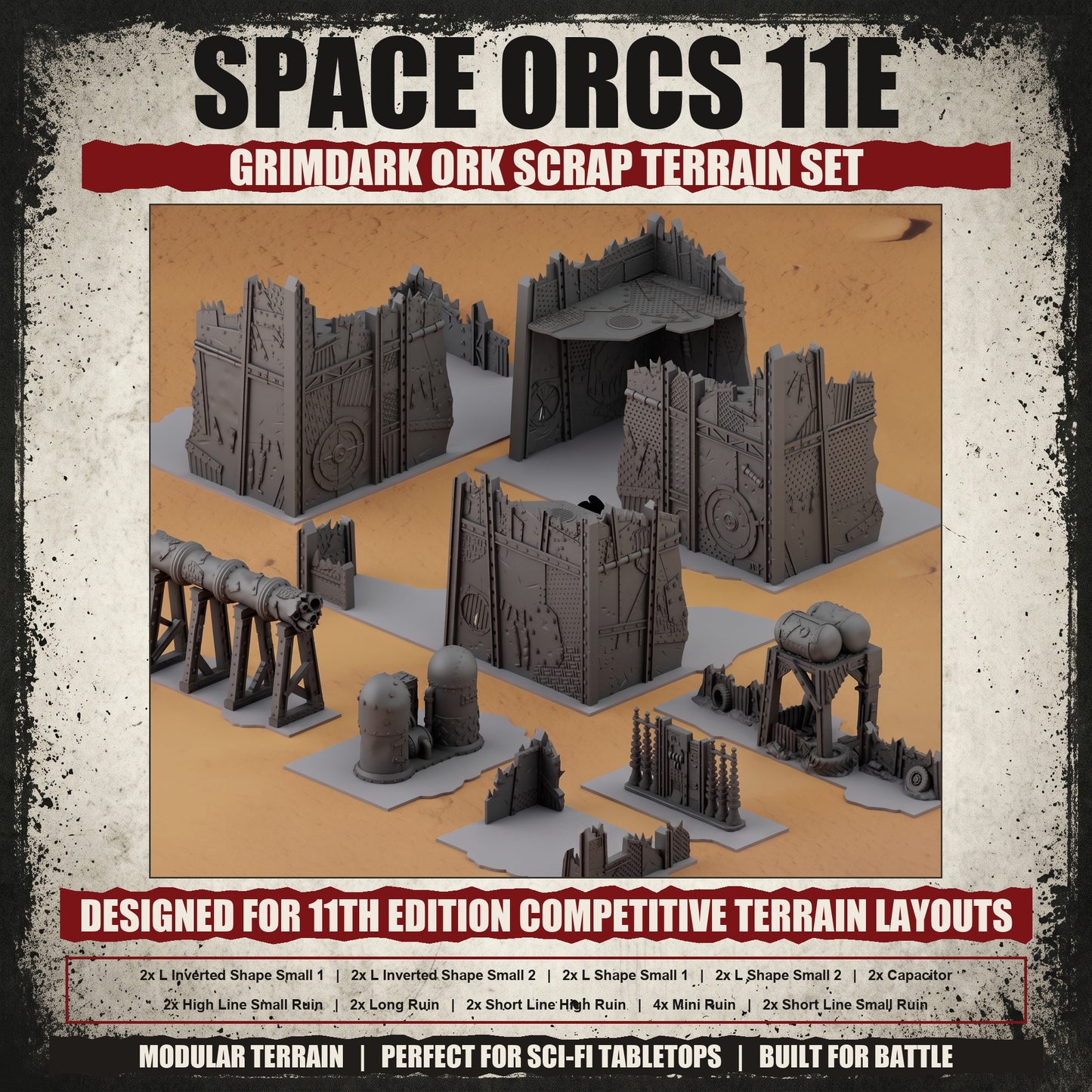 Space Orcs 11E – Scrapz Camp Ork Terrain Set