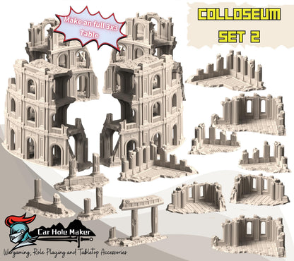 Colosseum Ruins Terrain – Full 3x3 Set of 16 Ancient Arena Pieces (28mm Scale)