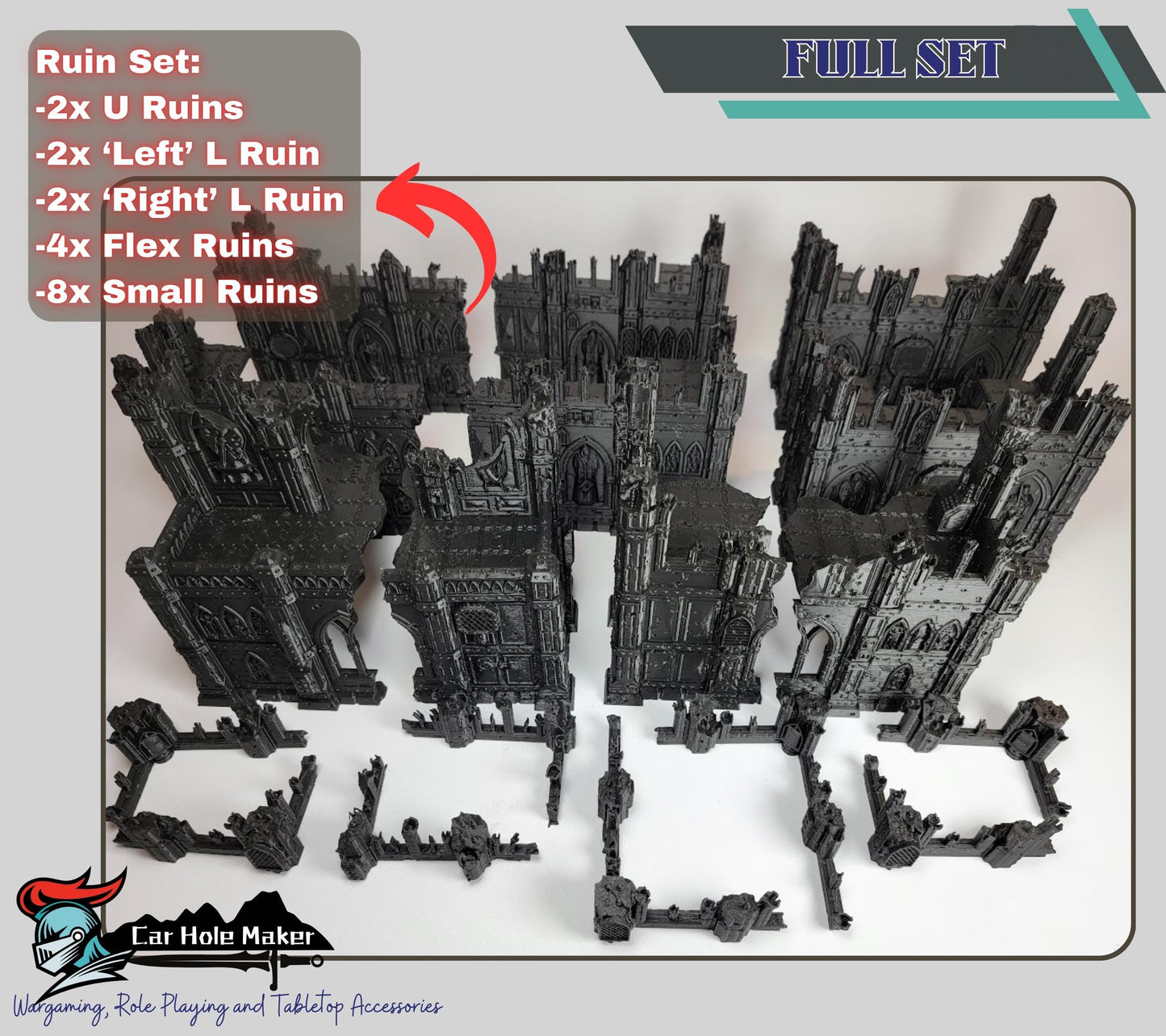 Tournament Terrain Set – Gothic Ruins with LOS Blocking & Platforms, Compatible with 28–32mm Sci-Fi Wargames and 10th Edition Match Play