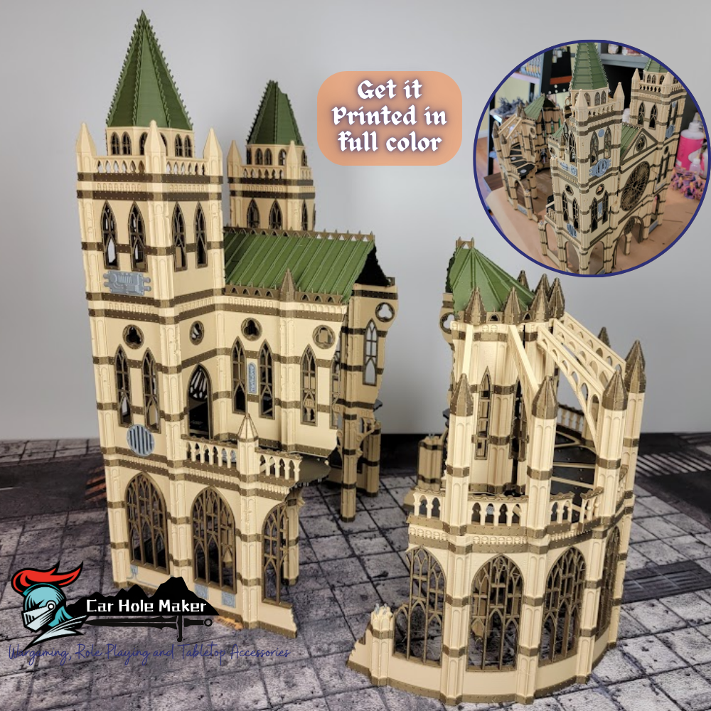 Massive War-Torn Imperial Cathedral – Gothic Sci-Fi Centerpiece Terrain with Twin Towers, Circular Rose Window & Ruined Interior (28–32mm)