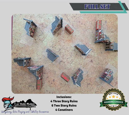 Full Color Mechanical Ruin Terrain Set – Multicolor 3D Printed Sci-Fi Walls & Crates for Kill Team, Necromunda, and 40K (28–32mm)