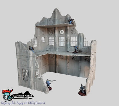 Modular Factory Ruin Terrain Set for 28mm–32mm Miniatures | Configurable Industrial Sci-Fi Building