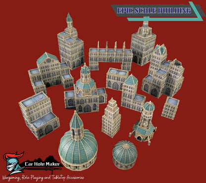 Epic Scale Modular Sci‑Fi Terrain Set for 6–8 mm Miniatures: Gothic Cathedral Centerpiece, Modular Ruins & Streets for Full Table Battles