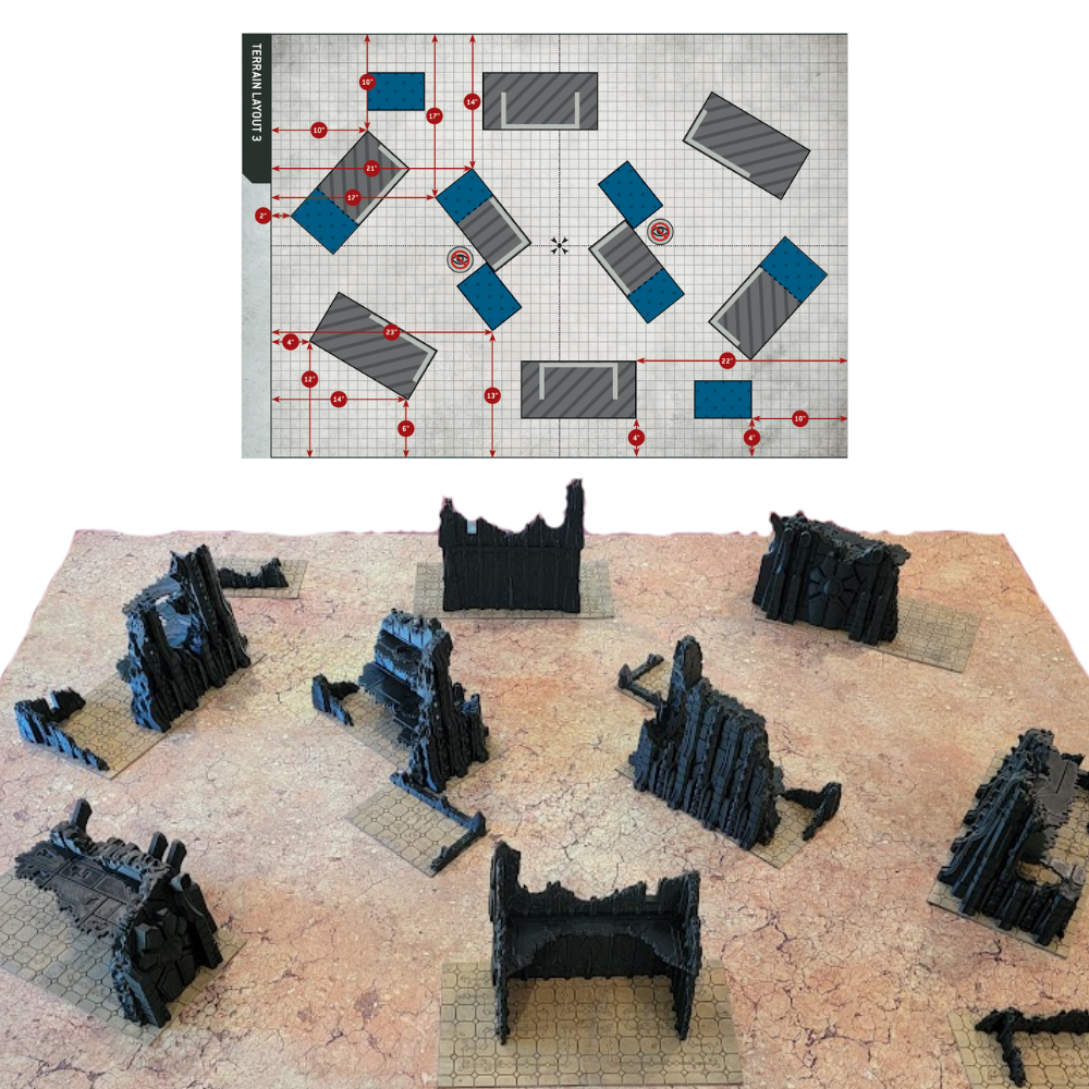 Complete Competitive Terrain – Tomb World Ruins w/ Scatter & Footprints for 44"×60" Tournament Boards (28‑32 mm)