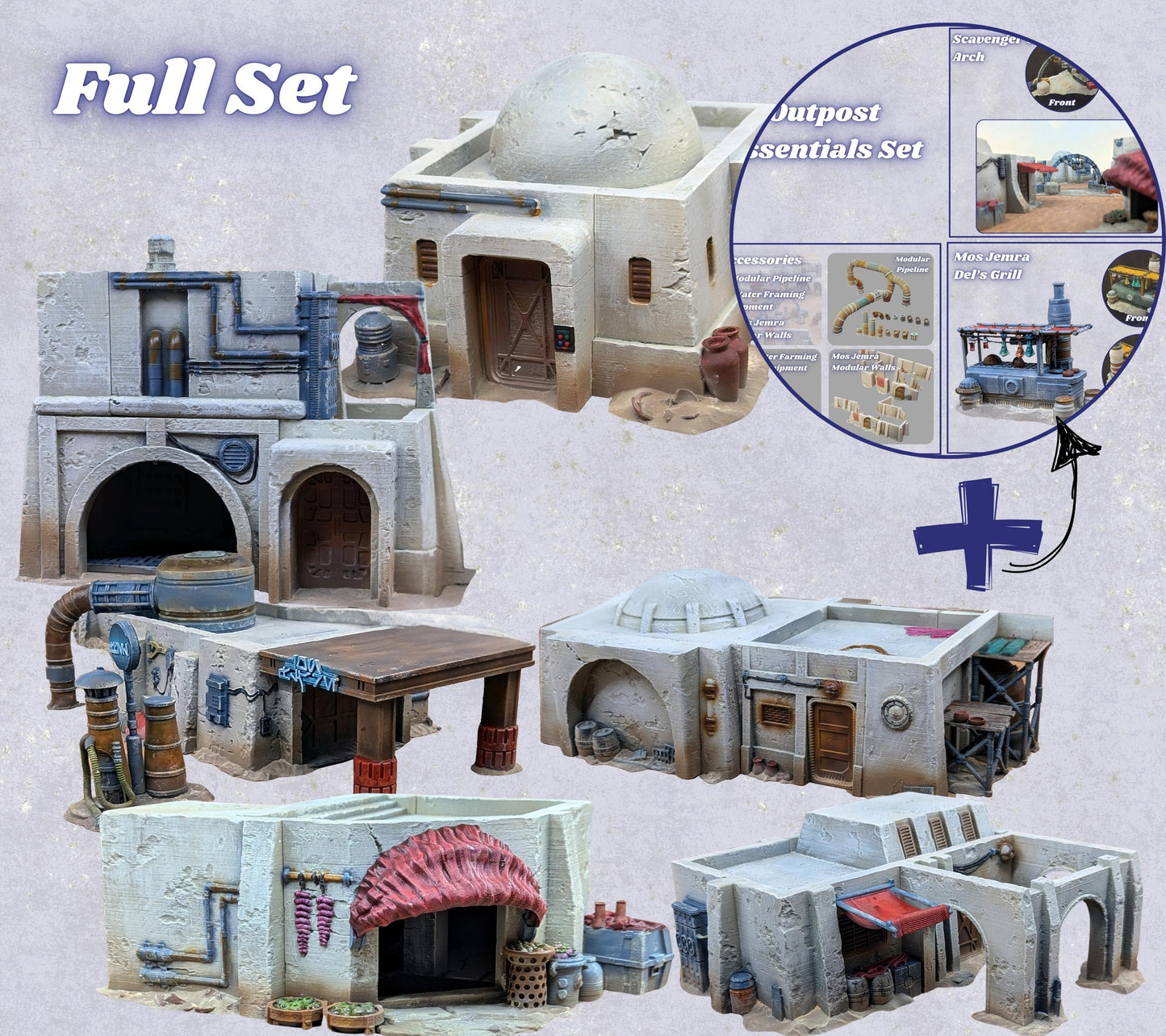 Mos Jemra Desert Spaceport Terrain Set: Adobe-Style Buildings, Market Stalls, and Props for 28–32mm Sci-Fi Wargames and RPGs