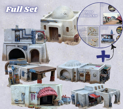 Mos Jemra Desert Spaceport Terrain Set: Adobe-Style Buildings, Market Stalls, and Props for 28–32mm Sci-Fi Wargames and RPGs