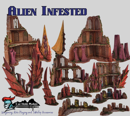 Alien-Infested Sci-Fi Ruins – Modular Terrain for 28mm-32mm Tabletop Wargames & RPGs