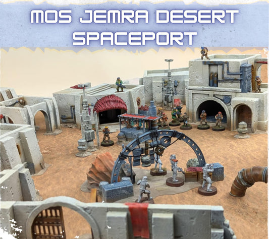 Mos Jemra Desert Spaceport Terrain Set: Adobe-Style Buildings, Market Stalls, and Props for 28–32mm Sci-Fi Wargames and RPGs