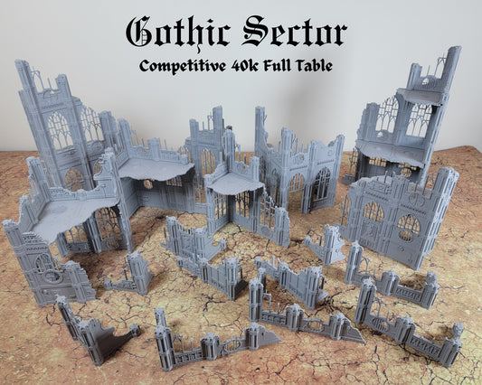 Gothic Sector Terrain Set. Enough Terrain for competitive tournament 2000 point game of 40k. 28mm Scale Building & Scatter Terrain