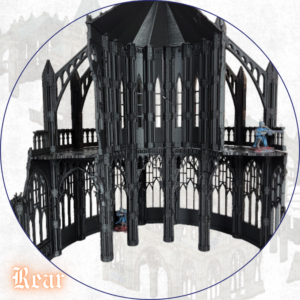 Massive War-Torn Imperial Cathedral – Gothic Sci-Fi Centerpiece Terrain with Twin Towers, Circular Rose Window & Ruined Interior (28–32mm)