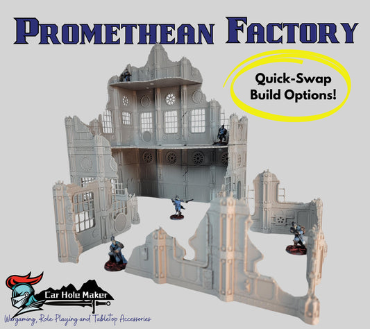 Modular Factory Ruin Terrain Set for 28mm–32mm Miniatures | Configurable Industrial Sci-Fi Building