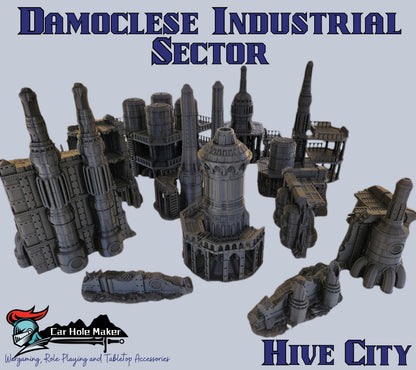 Damoclese Industrial Terrain Set – Grimdark Hive City Booster for Warhammer 40K, Kill Team, Necromunda & More | 28–32mm Scale