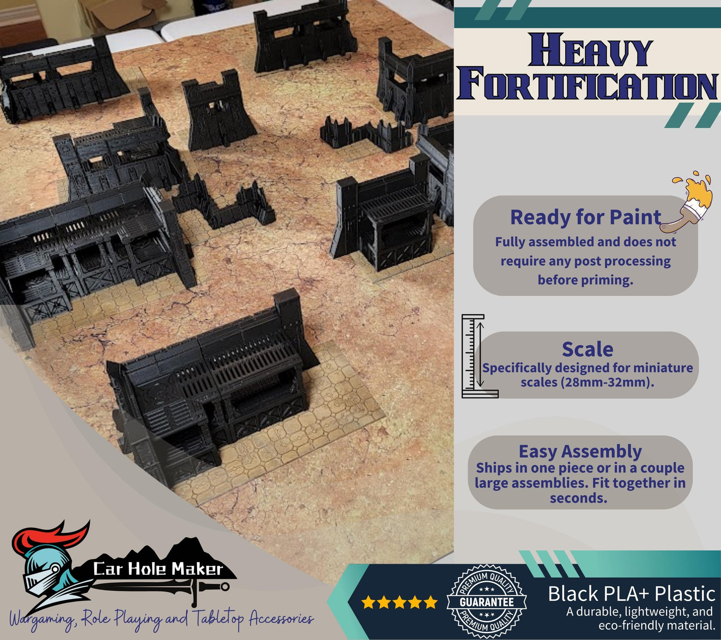 Heavy Fortification Terrain Set – Grimdark Walls and Bunkers for 40K, Kill Team, Necromunda & Infinity (28–32mm Full Battlefield Coverage)