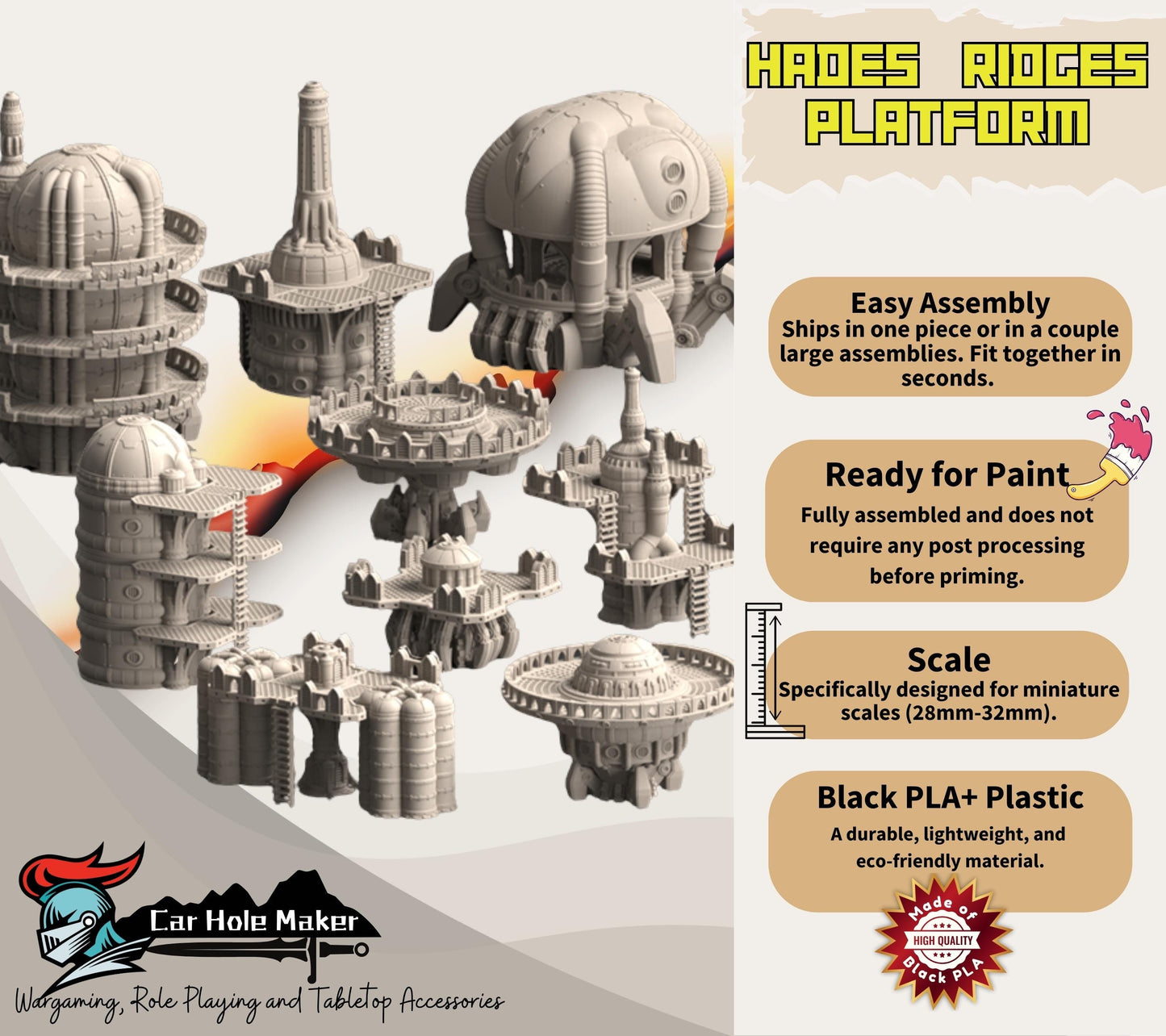 Hades Ridge Platform – Full Sci-Fi Fortress Terrain Set with Elevation & Walkways for 28–32mm Games like 40K, Kill Team, Stargrave