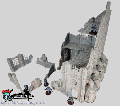 Modular Factory Ruin Terrain Set for 28mm–32mm Miniatures | Configurable Industrial Sci-Fi Building