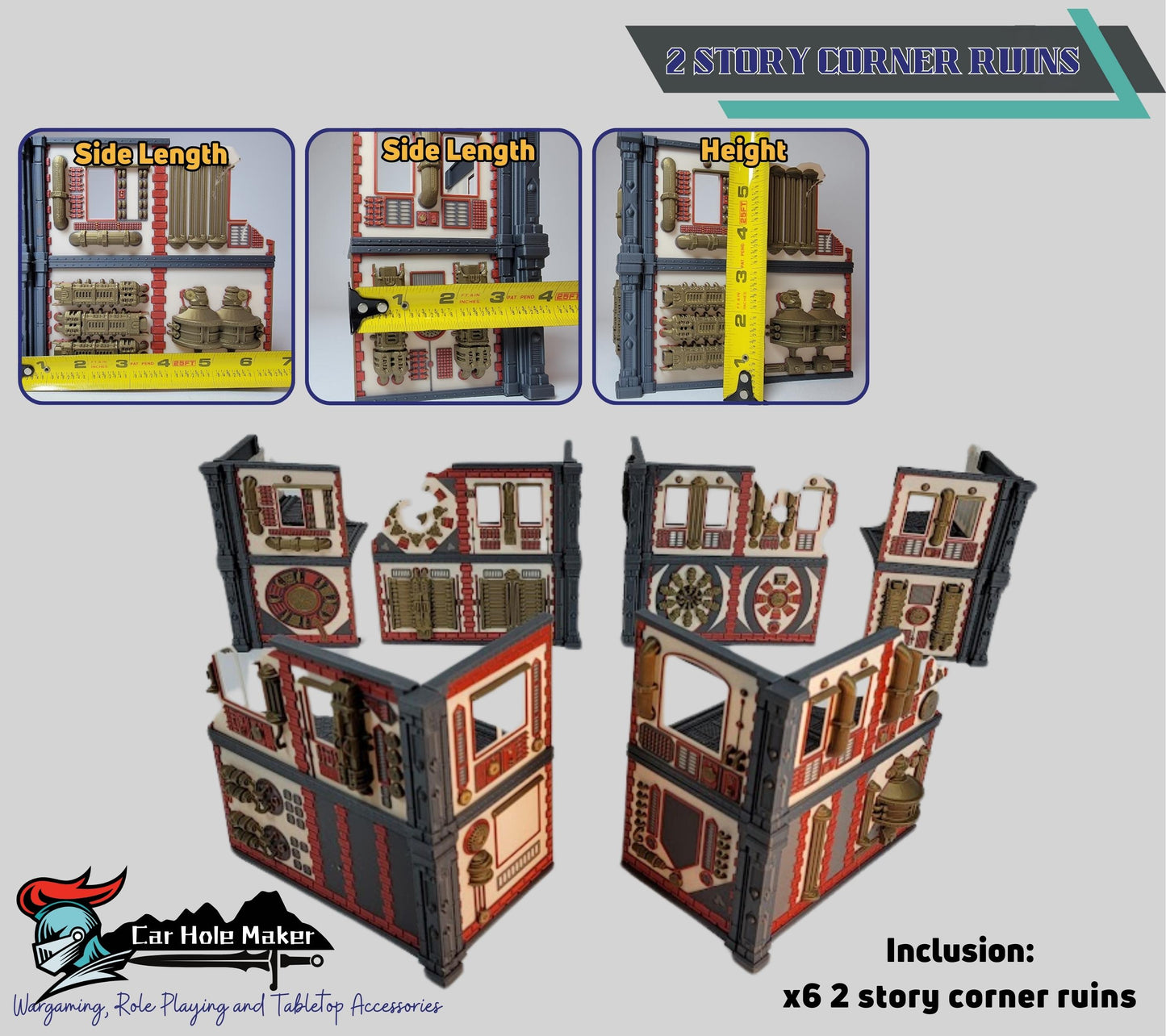Full Color Mechanical Ruin Terrain Set – Multicolor 3D Printed Sci-Fi Walls & Crates for Kill Team, Necromunda, and 40K (28–32mm)