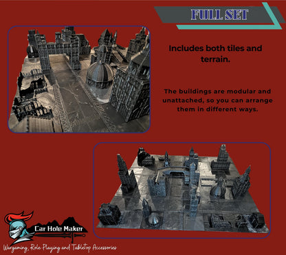 Epic Scale Modular Sci‑Fi Terrain Set for 6–8 mm Miniatures: Gothic Cathedral Centerpiece, Modular Ruins & Streets for Full Table Battles