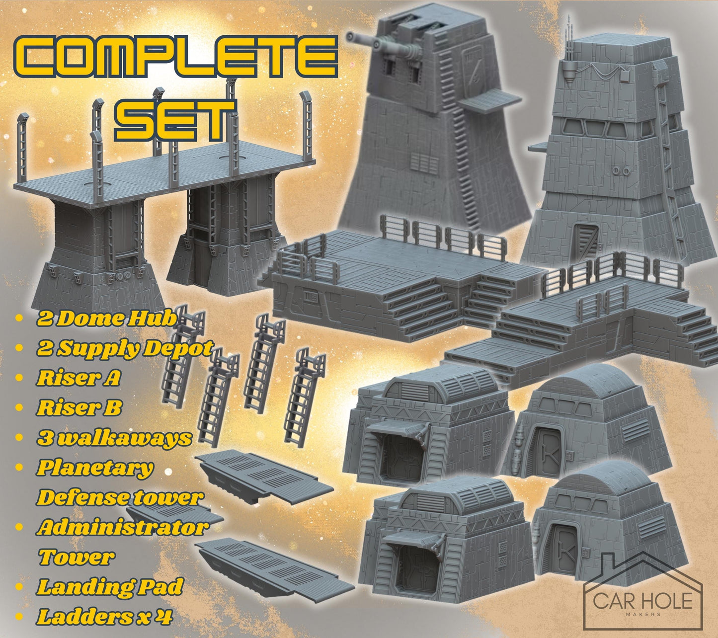 Sci-Fi Outpost Terrain Set – Modular Buildings and Elevated Walkways for Narrative & Competitive Play