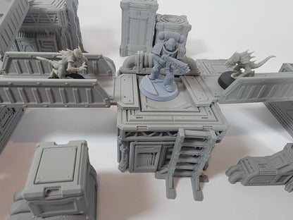 Modular Industrial Terrain Set for 28mm–32mm Sci-Fi Games | Stackable Platforms & Walkways