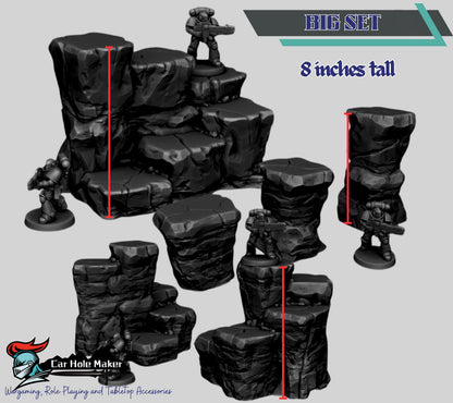 Rocky Desert Terrain – Modular Cliff & Crater Set for Sci-Fi Skirmish Games | Great for Frontier & Wasteland Battles (28–32mm Scale)