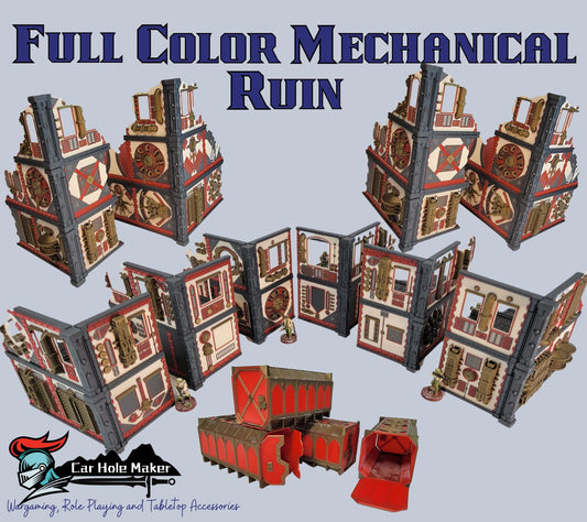 Full Color Mechanical Ruin Terrain Set – Multicolor 3D Printed Sci-Fi Walls & Crates for Kill Team, Necromunda, and 40K (28–32mm)