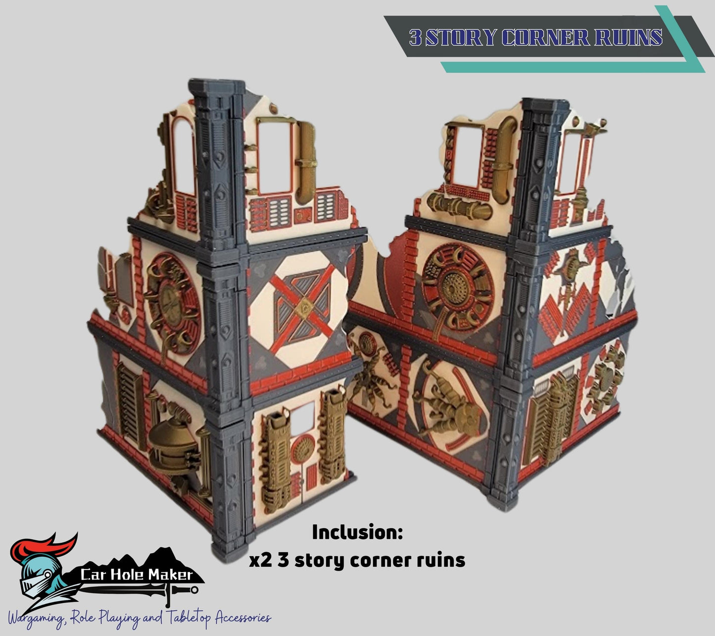 Full Color Mechanical Ruin Terrain Set – Multicolor 3D Printed Sci-Fi Walls & Crates for Kill Team, Necromunda, and 40K (28–32mm)