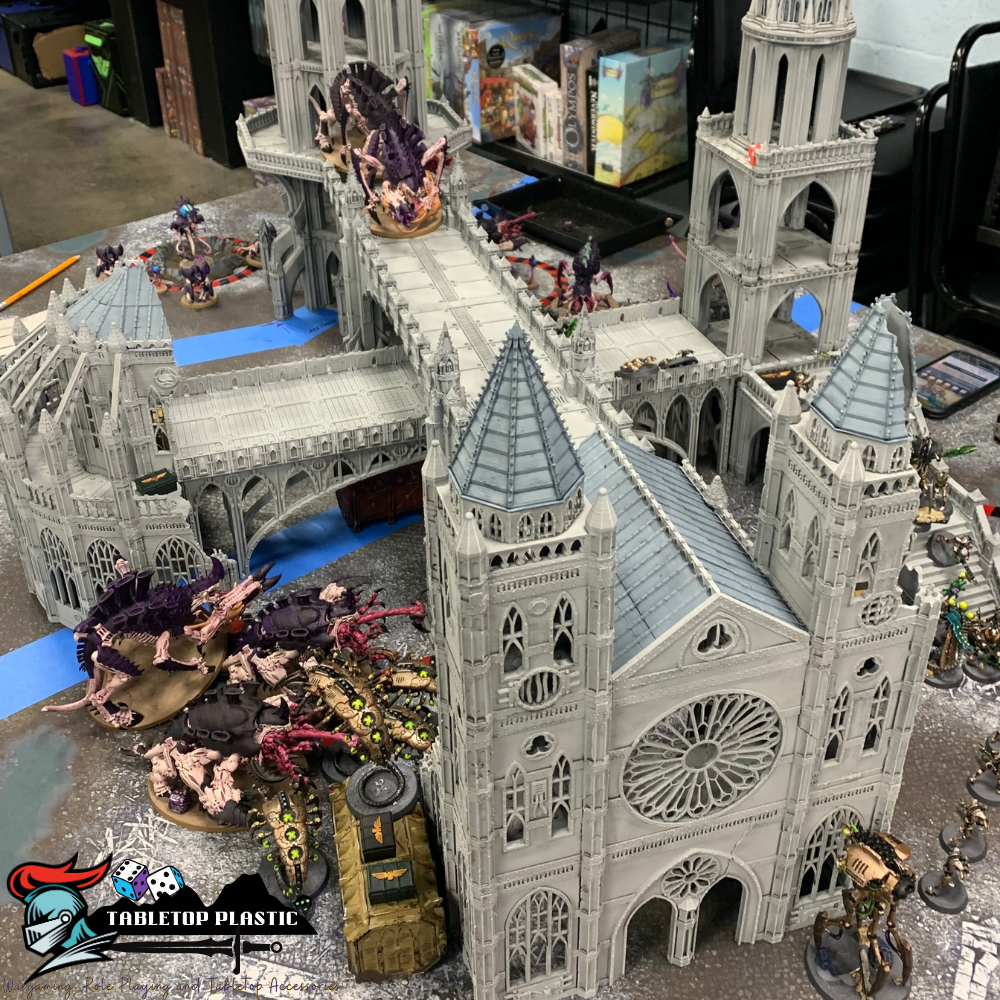 Massive War-Torn Imperial Cathedral – Gothic Sci-Fi Centerpiece Terrain with Twin Towers, Circular Rose Window & Ruined Interior (28–32mm)