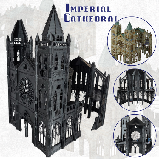 Massive War-Torn Imperial Cathedral – Gothic Sci-Fi Centerpiece Terrain with Twin Towers, Circular Rose Window & Ruined Interior (28–32mm)